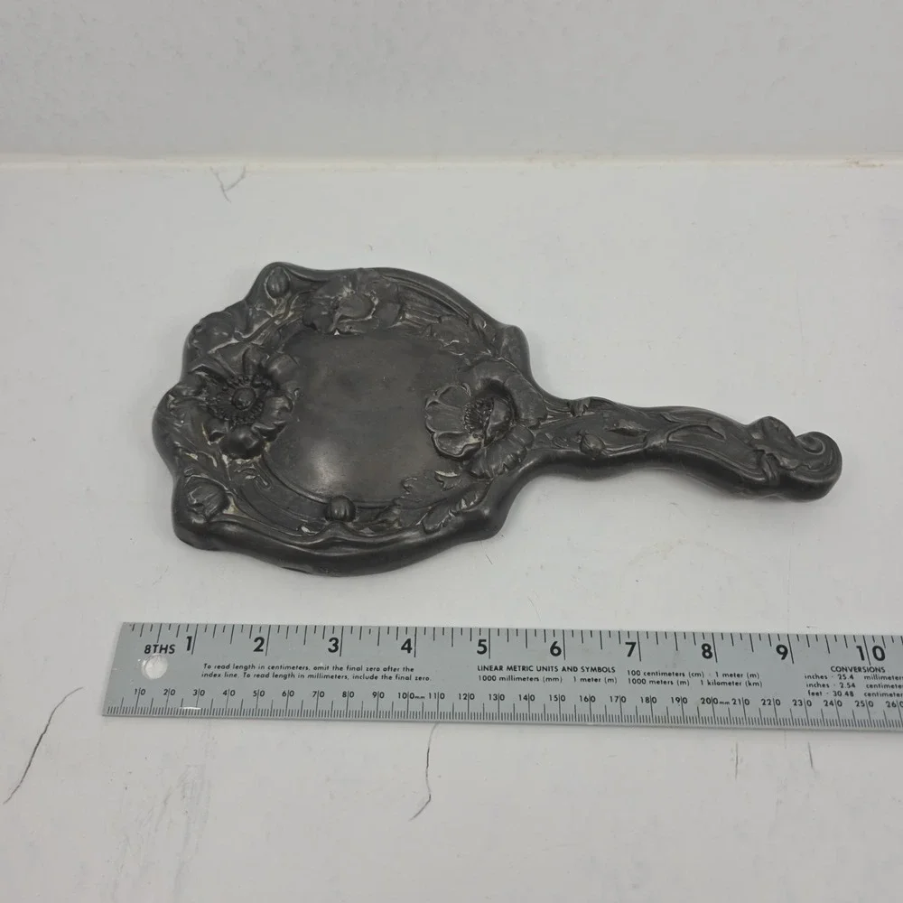 Vintage‎ Art Nouveau Repousse Handheld Mirror Bevelled Glass 10